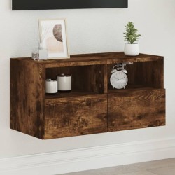 vidaXL Mueble de pared TV madera ingeniería roble ahumado 60x30x30 cm