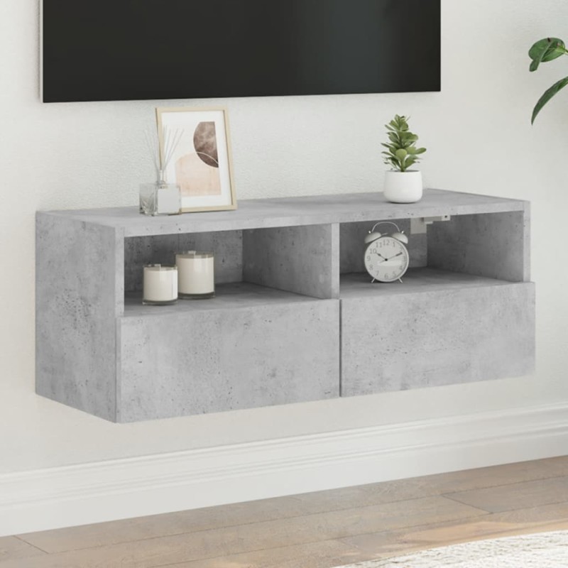 vidaXL Mueble de pared TV madera ingeniería gris hormigón 80x30x30 cm