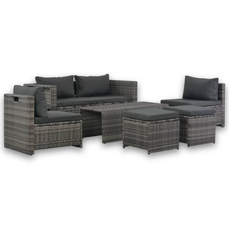vidaXL Set de salón para jardín 6 pzs y cojines ratán sintético gris vidaXL Set de salón para jardín 6 pzs y cojines ratán sintético gris