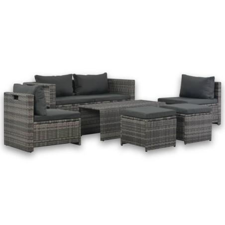 vidaXL Set de salón para jardín 6 pzs y cojines ratán sintético gris