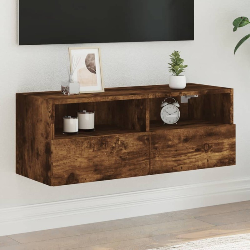 vidaXL Mueble de pared TV madera ingeniería roble ahumado 80x30x30 cm vidaXL Mueble de pared TV madera ingeniería roble ahumado 80x30x30 cm