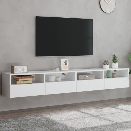 vidaXL Muebles de pared TV 2 uds madera ingeniería blanco 100x30x30 cm