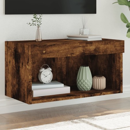 vidaXL Mueble para TV con luces LED roble ahumado 60x30x30 cm