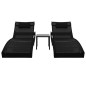 vidaXL Tumbonas con mesita 2 unidades ratán sintético textilene negro vidaXL Tumbonas con mesita 2 unidades ratán sintético textilene negro