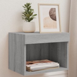 vidaXL Mesita de noche de pared con luces LED gris Sonoma