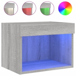 vidaXL Mesita de noche de pared con luces LED gris Sonoma