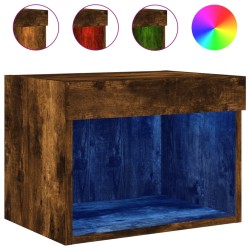 vidaXL Mesita de noche de pared con luces LED roble ahumado