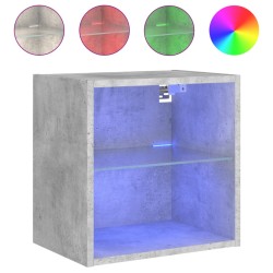 vidaXL Mesita de noche de pared con luces LED gris hormigón