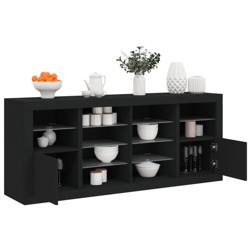 vidaXL Aparador con luces LED negro 163x37x67 cm