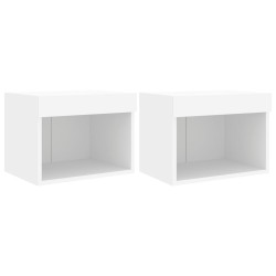vidaXL Mesitas de noche de pared con luces LED 2 unidades blanco