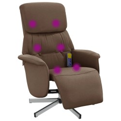 vidaXL Sillón reclinable de masaje con reposapiés tela marrón