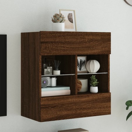 vidaXL Mueble TV de pared con luces LED roble marrón 58,5x30x60,5 cm