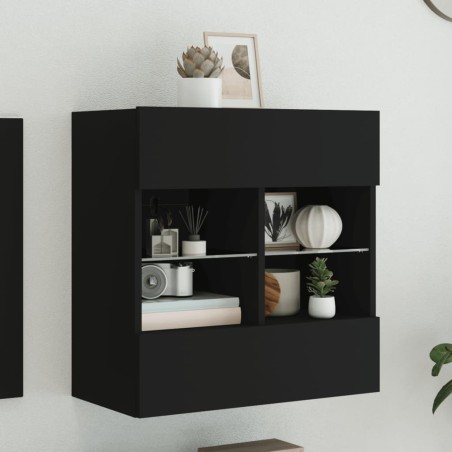 vidaXL Mueble de TV de pared con luces LED negro 58,5x30x60,5 cm