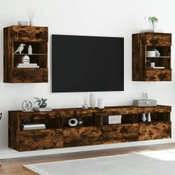 vidaXL Muebles TV de pared luces LED 2 uds roble ahumado 40x30x60,5 cm