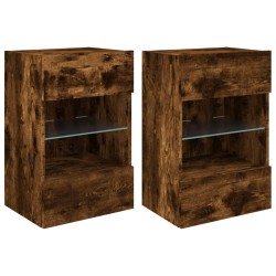 vidaXL Muebles TV de pared luces LED 2 uds roble ahumado 40x30x60,5 cm