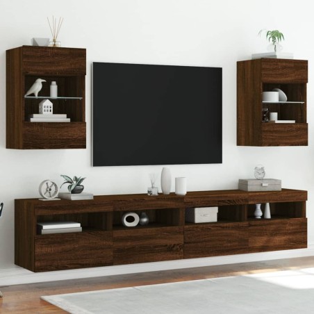 vidaXL Muebles TV de pared luces LED 2 uds roble marrón 40x30x60,5 cm