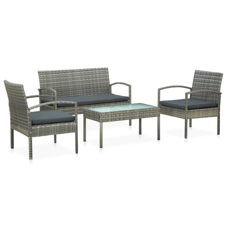 vidaXL Set de muebles de jardín 4 pzas y cojines ratán sintético gris