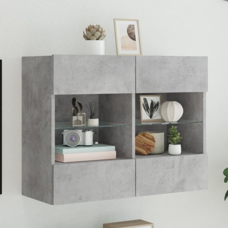 vidaXL Mueble TV de pared con luces LED gris hormigón 78,5x30x60,5 cm