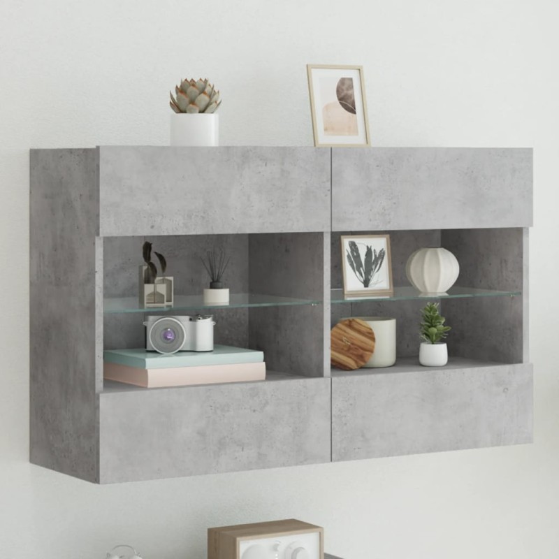 vidaXL Mueble TV de pared con luces LED gris hormigón 98,5x30x60,5 cm vidaXL Mueble TV de pared con luces LED gris hormigón 98,5x30x60,5 cm