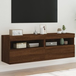 vidaXL Muebles TV de pared luces LED 2 uds roble marrón 60x30x40 cm