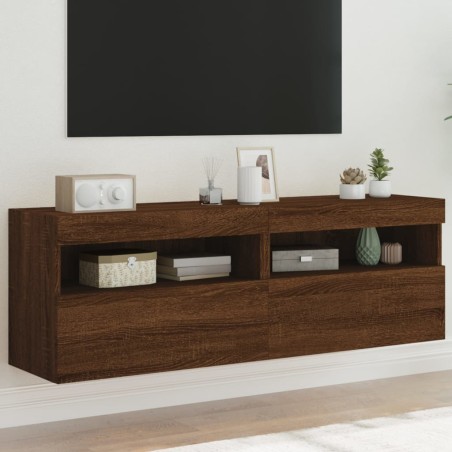 vidaXL Muebles TV de pared luces LED 2 uds roble marrón 60x30x40 cm