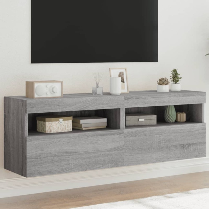 vidaXL Muebles TV de pared con luces LED 2 uds gris Sonoma 60x30x40 cm