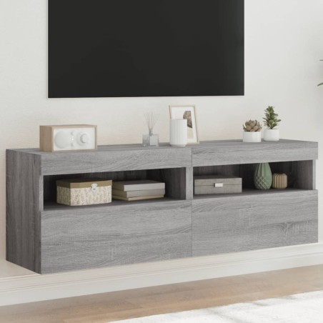 vidaXL Muebles TV de pared con luces LED 2 uds gris Sonoma 60x30x40 cm