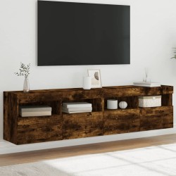 vidaXL Muebles TV de pared luces LED 2 uds roble ahumado 80x30x40 cm