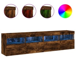 vidaXL Muebles TV de pared luces LED 2 uds roble ahumado 80x30x40 cm