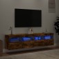 vidaXL Muebles TV de pared luces LED 2 uds roble ahumado 80x30x40 cm vidaXL Muebles TV de pared luces LED 2 uds roble ahumado 80x30x40 cm