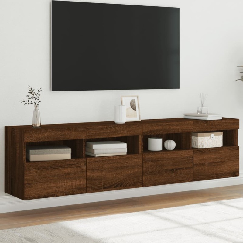 vidaXL Muebles TV de pared luces LED 2 uds roble marrón 80x30x40 cm vidaXL Muebles TV de pared luces LED 2 uds roble marrón 80x30x40 cm