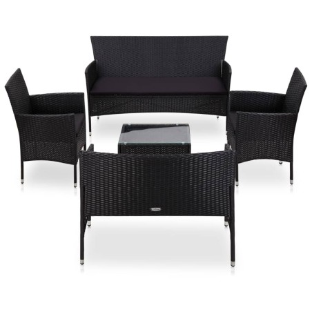 vidaXL Set muebles de jardín 5 piezas y cojines ratán sintético negro