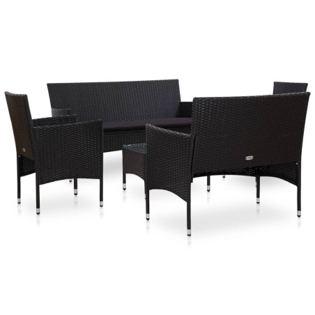 vidaXL Set muebles de jardín 5 piezas y cojines ratán sintético negro