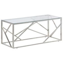 vidaXL Mesa de centro plateada acero inoxidable y vidrio templado
