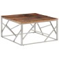 vidaXL Mesa de centro de acero inoxidable plateado y madera maciza vidaXL Mesa de centro de acero inoxidable plateado y madera maciza