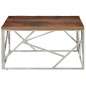 vidaXL Mesa de centro de acero inoxidable plateado y madera maciza vidaXL Mesa de centro de acero inoxidable plateado y madera maciza