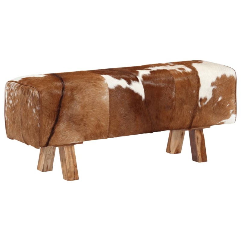 vidaXL Banco de cuero de cabra auténtico marrón y blanco 110x30x45 cm