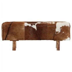 vidaXL Banco de cuero de cabra auténtico marrón y blanco 110x30x45 cm