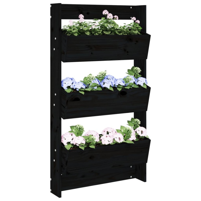 vidaXL Jardinera de pared 3 niveles madera pino negro 60x18,5x110 cm vidaXL Jardinera de pared 3 niveles madera pino negro 60x18,5x110 cm