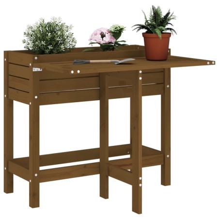 vidaXL Jardinera con tapa plegable madera maciza de pino marrón miel