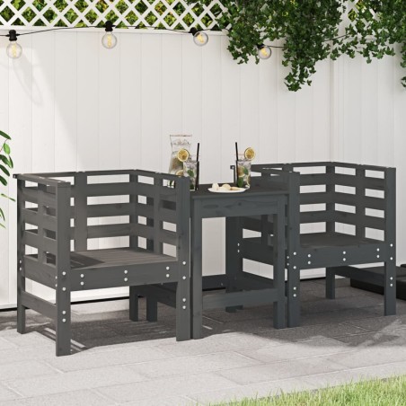 vidaXL Sillas de jardín 2 uds madera maciza pino gris 61,5x53x71 cm
