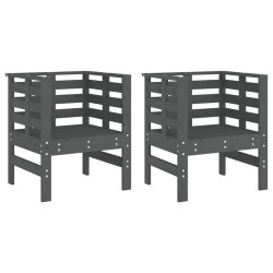 vidaXL Sillas de jardín 2 uds madera maciza pino gris 61,5x53x71 cm
