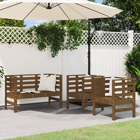 vidaXL Juego de muebles jardín 3 pzas madera maciza pino marrón miel