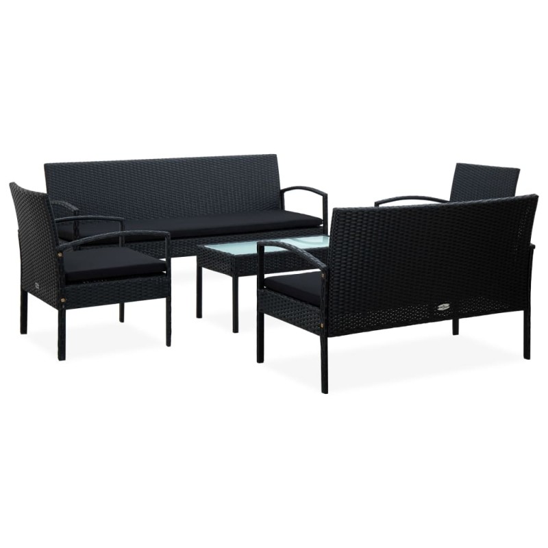 vidaXL Set muebles de jardín 5 piezas y cojines ratán sintético negro vidaXL Set muebles de jardín 5 piezas y cojines ratán sintético negro