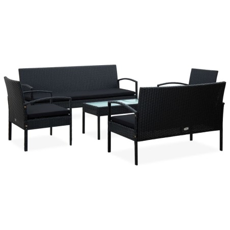 vidaXL Set muebles de jardín 5 piezas y cojines ratán sintético negro