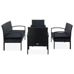 vidaXL Set muebles de jardín 5 piezas y cojines ratán sintético negro
