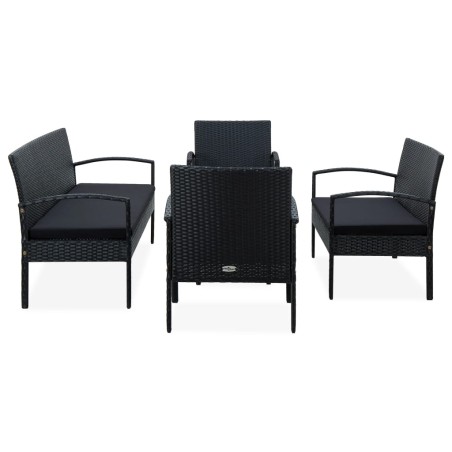 vidaXL Set muebles de jardín 5 piezas y cojines ratán sintético negro