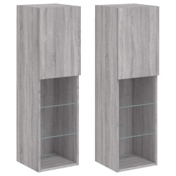 vidaXL Muebles de TV con luces LED 2 uds gris Sonoma 30,5x30x102 cm