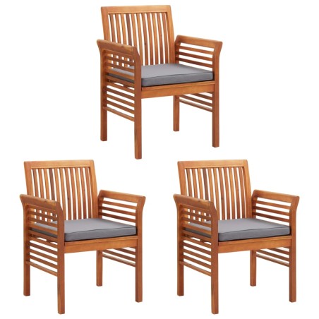 vidaXL Sillas de comedor jardín 3 uds con cojines madera maciza acacia