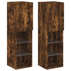 vidaXL Muebles de TV con luces LED 2 uds roble ahumado 30,5x30x102 cm